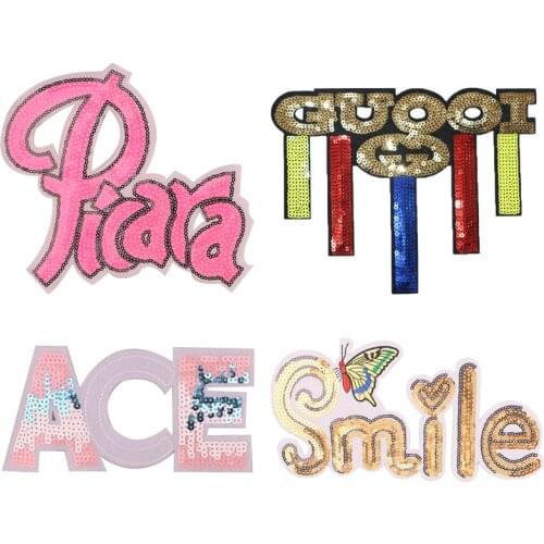 Fashion Alphabet Sticker Letter Sequins Heat-Adhesive Patches For Large Womens Clothes Iron-on Badges Stripes Sewing Embroidery
