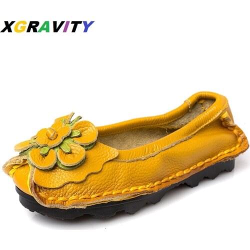 New Branded Plus Size 35-41 Women Flat Shoes Cow Genuine Leather Round Toe Vintage Ladies Flats Female Retro Shoes Flower Loafer