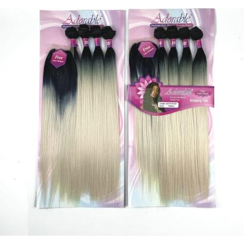 Ombre Blonde Color Yaki Straight Synthetic Bundles With Lace Closure For Black Woman 20 INCH T1b613 Amazing Yaki 4pcs