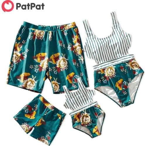 PatPat 2021 New Summer Stripe and Floral Print Family Matching Swimsuits