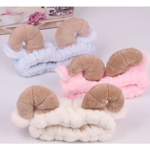 Cute Women Stretch Hair Band Wash Makeup Mask Headband Childrens Coral Fleece Sheep Horn Headdress Cartoon Hair Accessories