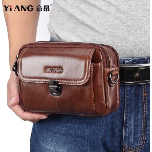 Fanny Waist Bag Men Genuine Leather Belt Bum Leg Hip Packs for Men Mini Multi Phone Box Wallet and Purse Outdoor Coin Card Pouch