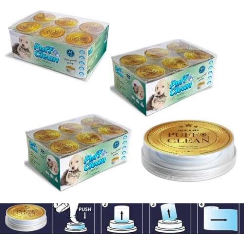 Pufai Puff Clean Pet Dog Cat Cleaning Paws Wipes Capsules 72 Cleaning Capsules in 3 Boxes