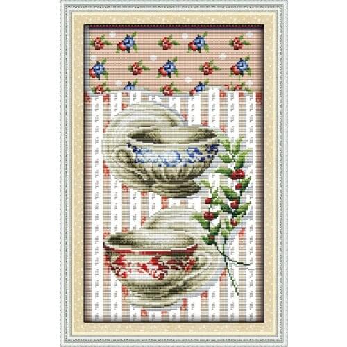 Needlework,DIY DMC Cross stitch,Sets For Embroidery kits,Kitchen tableware cup teaport Patterns Cross-Stitch kits home decor