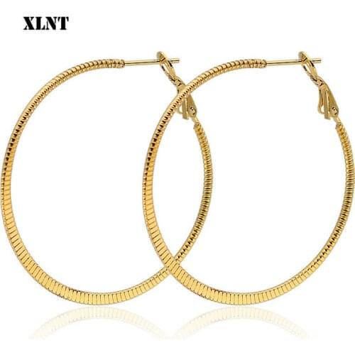 XLNT 4Sizes Big Smooth Circles Hoop Earrings For Women Statement Gold Silver Color Round Circle Loop Earring Party Gift Hot Sale
