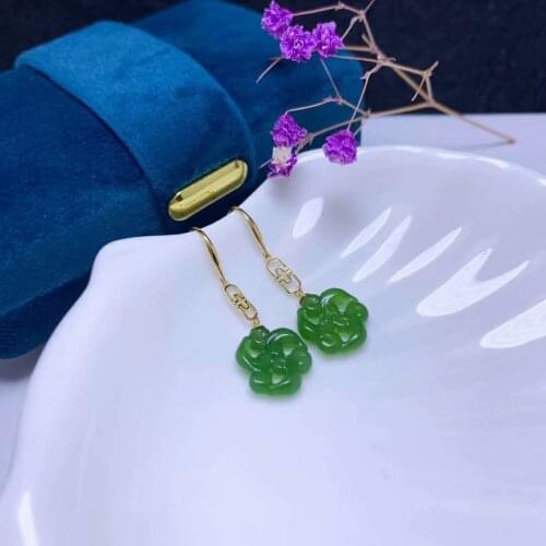 SHILOVEM 18k yellow gold real Natural green Jasper drop earring fine Jewelry women wedding wholesale 10mm gift yze12125551by