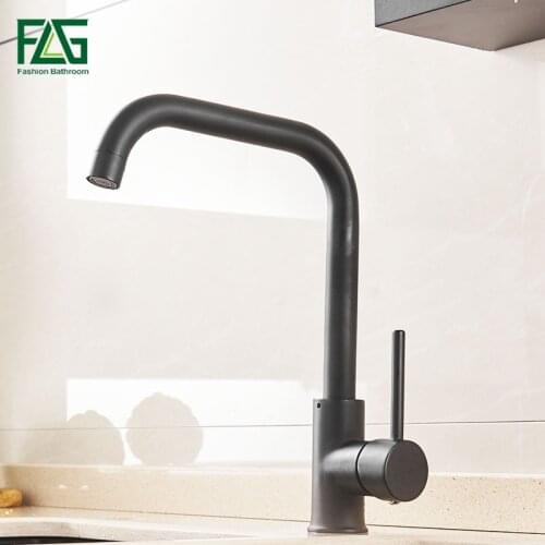 FLG Kitchen Faucets Black Color Rotating Brass Sink Faucet Cold Hot Water Single Handle Tap Deck Mounted Kitchen Mixer 975-33B