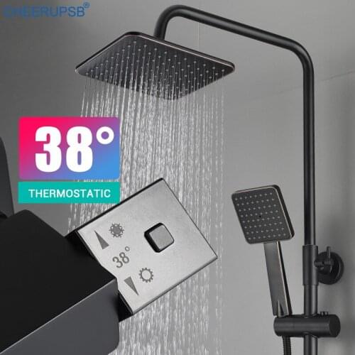 Thermostatic Smart Bathroom Shower Set Wall Mount Rainfall Shower System Brass Mixer Bath Tap Luxury Constant Bathtub Faucet Set