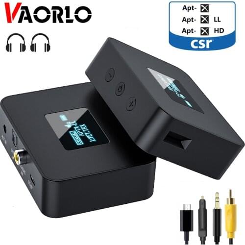 VAORLO OLED Display CSR 5.0 Bluetooth Audio Transmitter APTX-HD/LL SPDIF+Coaxial+3.5mm AUX Wireless Adapter For TV PC
