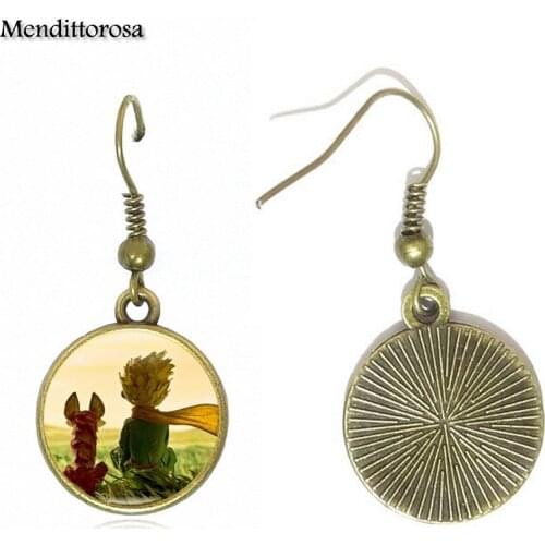 Mendittorosa Vintage Fashion Glass Bronze/Silver/Golden Clip Ear Hook Drop Earringss Jewelry Handmade For Girl Prince and Fox