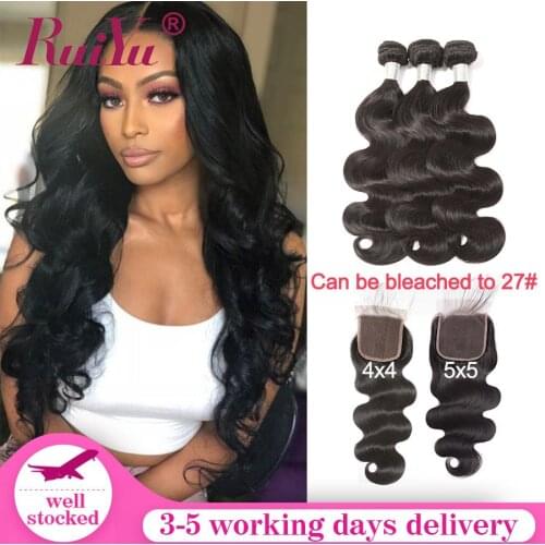 Body Wave Bundles With Closure 5x5 Lace Closure With Bundles 100% Human Hair Bundles With Closure Peruvian Remy Hair RUIYU