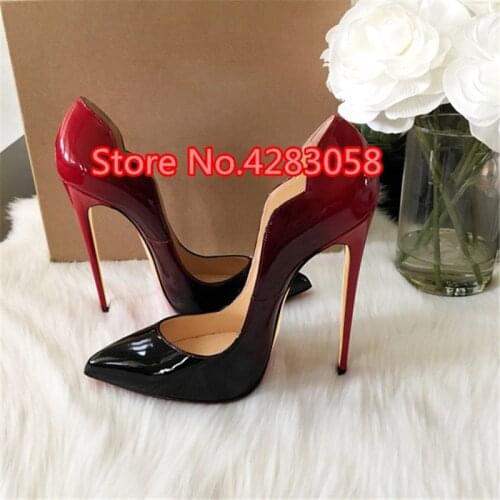 Free shipping fashion women Pumps lady Black red patent leather spikes Pointy toe high heels shoes size33-43 12cm 10cm 8cm