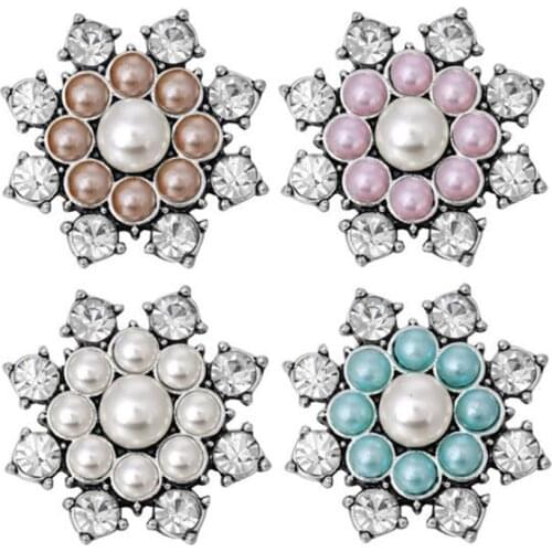 10pcs/lot New Arrival 18mm 20mm Metal Snap Jewelry Crystal Imitation Pearls Flower Snap Buttons for Women Snap Button Bracelet