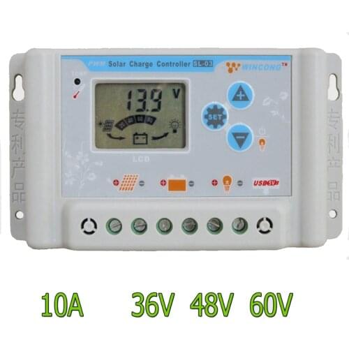 10A 36V 48V 60V SL03-4810A Wincong solar panel charge controller regulator with LCD USB 5V