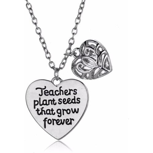 12PC/Lot Hollow Heart Teachers Plant Seeds That Grow Forever Pendant Necklace Thanksgiving School Jewelry Teachers Day Xmas Hot