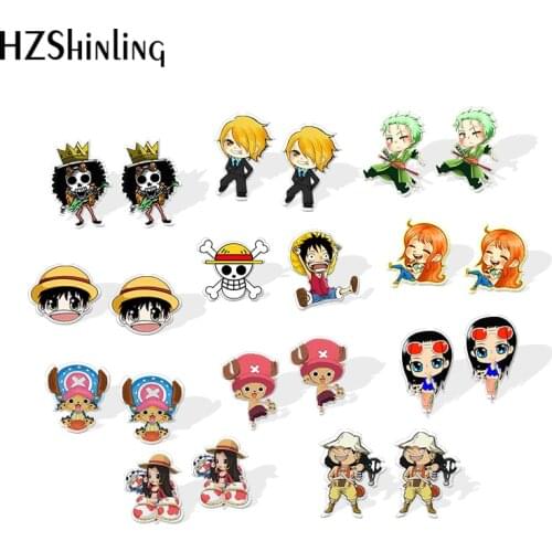 2020 New One Piece Stud Earring Cute Luffy Chopper Nami Acrylic Earring Handmade Epoxy Jewelry