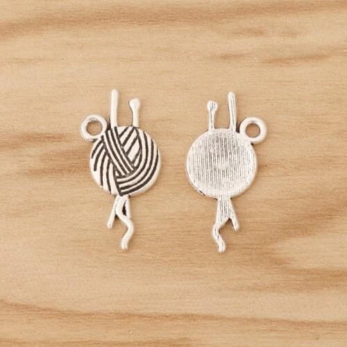 30 Pieces Tibetan Silver Knttiing Yarn Ball of Wool Needles Charms Pendants for DIY Jewellery Making Accessories