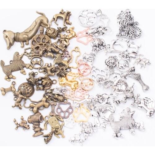 50g hot sale metal mixed charm animal dog antique bronze bracelet necklace handmade jewelry making wholesale DIY