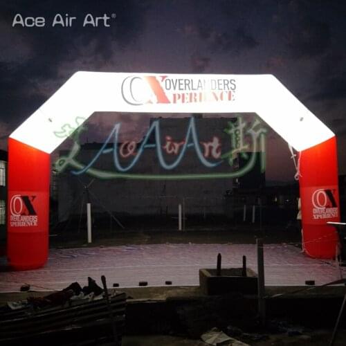 7x4m White and Red Inflatable Race Arches with Light Entry Gantry Glowing Illuminating Balloons Printed Archway For Sports Event