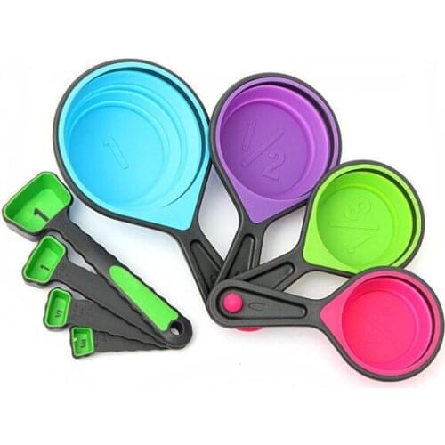 8pcs Silicone Colorful Collapsible Measuring Cups Spoons Kitchen Tool Cream Cooking Gadget