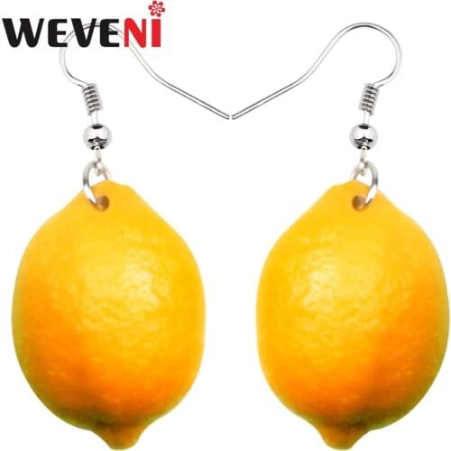 WEVENI Acrylic Big Fresh Lemon Earrings Long Dangle Drop Fashion Fruit Jewelry For Women Girls Ladies Summer Accessory Bulk Gift