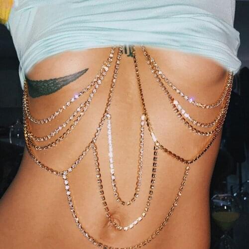 StoneFans Bling Rhinestones Metal Body Bra Chains Nightclub Woman Home Jewellery Party Beach Bikini Body Jewelry Dance Girls