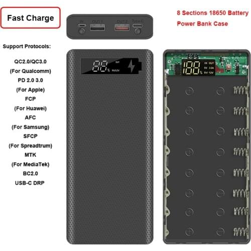 Quick Charge QC3.0 DIY 8 x 18650 Battery Power Bank Case Portable Battery Storage Box Powerbank Holder Shell With LCD Display
