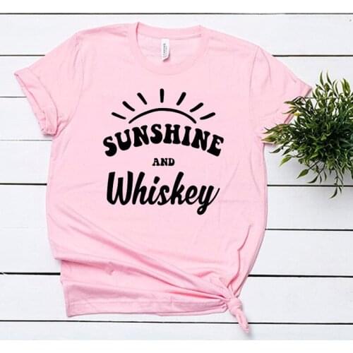 Sunshine and Whiskey T-Shirt Hipster Stylish Yellow Cotton Casual Tee Summer Short Sleeve Sunshine Trendy Graphic Camisetas Tops