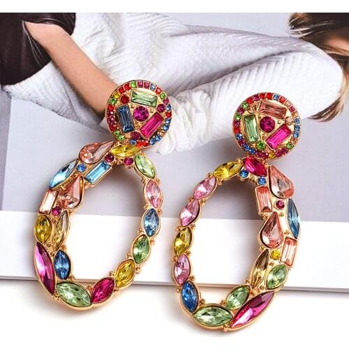 Personality Vintage Crystal Dangle Earrings Jewelry Luxury Multicolored Geometric Earrings For Women Wholesale