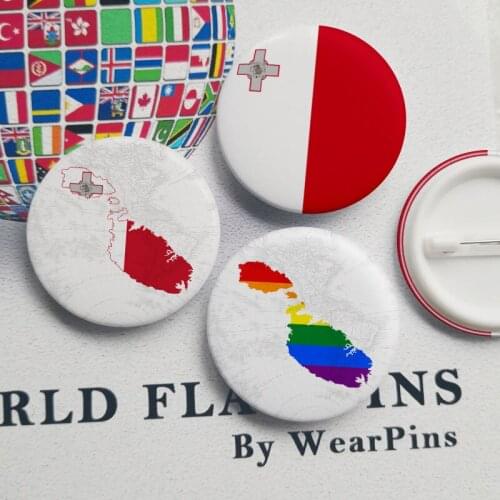 Malta Flag Map Tin Button Pins LGBT Gay Rainbow Pride Tin Button Badges