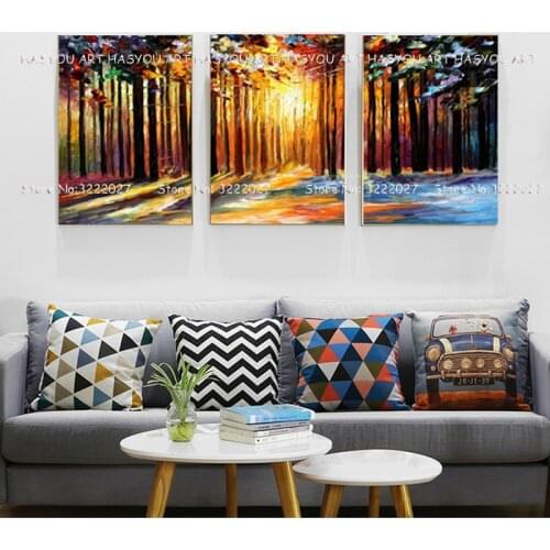 Oil Painting 5pcs Sunset Triptych Paintings for Living Room Deer Modular Picture Hand painted Oil Painting Wall Art Decor