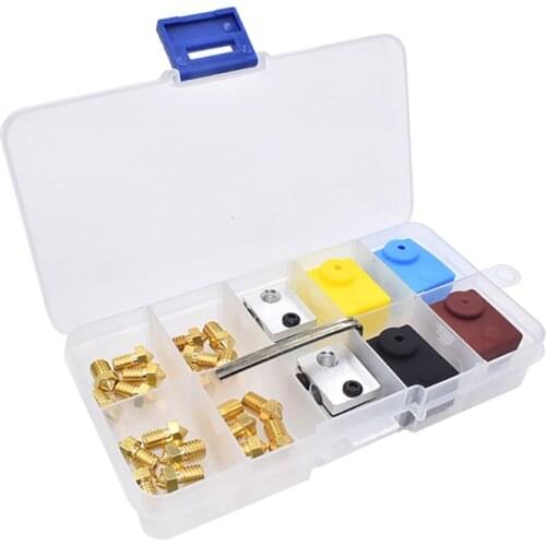 1 Set 3D Printer Parts V6/Mk Heated Block Nozzle Silicone Sleeve Hexagonal Wrench Kit With Storage Box, 3D Printer Heating Block