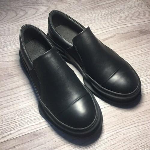 New British Spring Autumn Casual Men Shoes Handmade Cow Leather Sneakers Luxury Brand Female Loafers Thick Bottom Big Size
