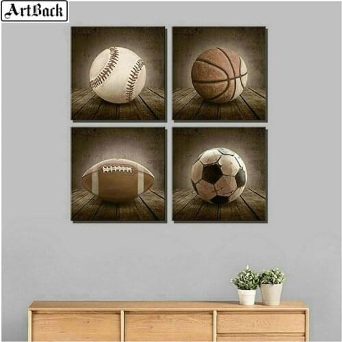 Full square diy 5d diamond painting baseball football basketball picture diamond mosaic landscape art 3d wall sticker decoration