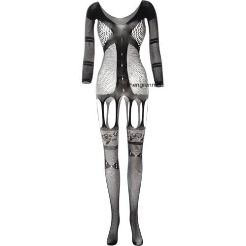 Mens Underwear Transparent Jacquard Night Wear Sexy Siamese Sleepwear Mesh Pantyhose Hot Long-sleeved Garter Belt Bodystockings