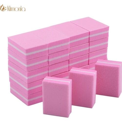 50Pcs/Lot Mini Nail File Block Square Sponge 100/180 Grit Pink UV Gel Varnish File Double-Sided lime a ongle Pedicure Nail Tools