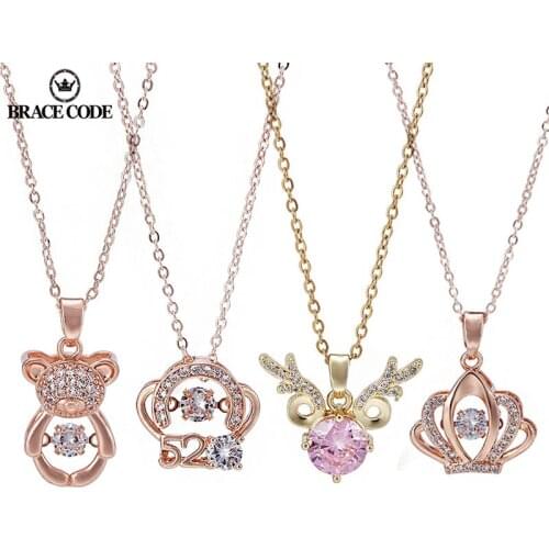2021 New Authentic Brand Necklace Romantic Clear Crown 520CZ Brand Lady Party Jewelry Metal Pendant Necklace 45 cm