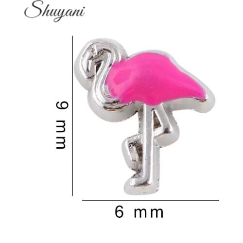 F435 Flamingo Charms Zinc Alloy Pink Color Flamingo Floating Locket Charms For Glass Living Memory Locket 9*6mm