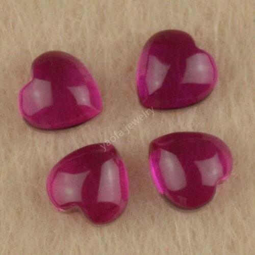 Saile 3x3~20x20mm 5# Flat Back Cabochon Red Corundum Stone Loose Heart Shape Cut Synthetic Rubys Corundum Gems Stone For Jewelry