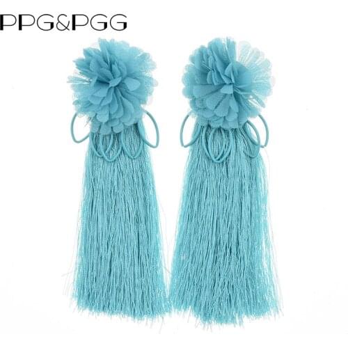 PPG&PGG Boho Flower Long Tassel Earrings For Women Ratten Knit Long Fringe Earring Drop Earring Brincos Pendientes Jewelry