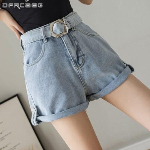 Blue High Waist Wide Leg Short Jeans Women 2021 Summer Vintage BF Streetwear Crimping Denim Shorts Female