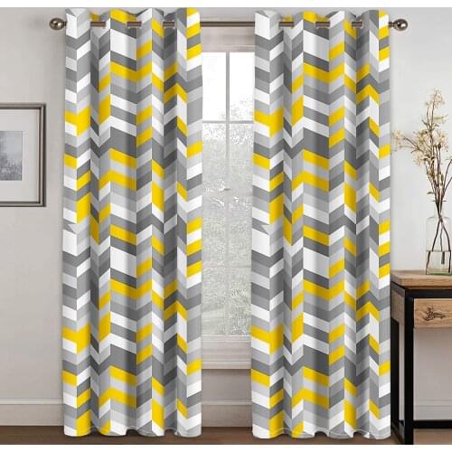 Household Grommet curtains Living Room Bedroom Decoration Black Silk Cloth Curtains Variegated Stripe Pattern Printing