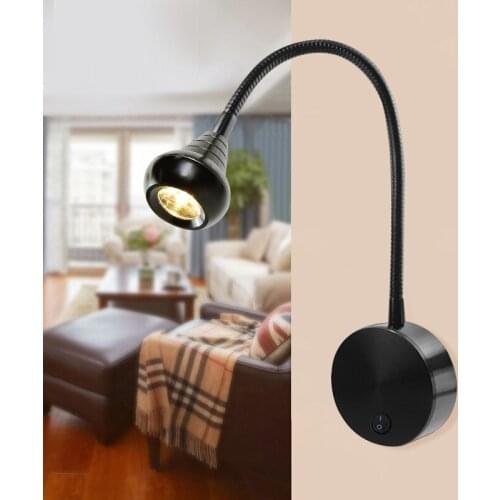 Modern Nordic LED Wall lamp Knob Switch AC90-260V 3W Bedroom Bedside CorridorLamp 360 Degree Adjustable Indoor Wall lighting