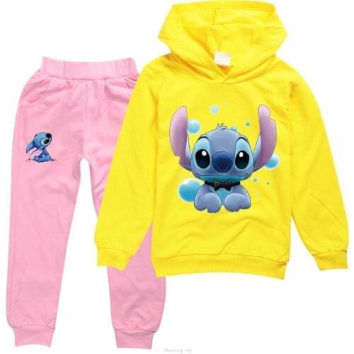 Stitch Toddler Girs Clothes Cotton Boutique Kids Clothing Little Boys T Shirt Pants Girls Clothing Set Teenage Hoodied Shirt