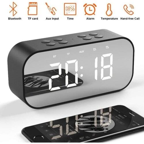 LED Mirror Clock Kids Alarm Clock LED Night Desk Digital Clock With Wireless Bluetooth Speaker Support AUX TF USB Music Player