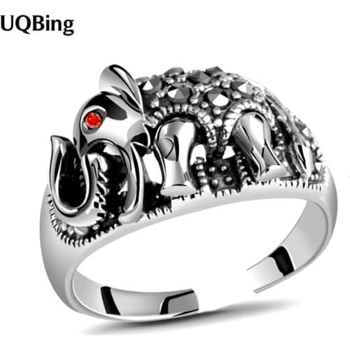Thailand Auspicious & Wishful Elephant Open Vintage Women Finger Crystal Rings Jewelry