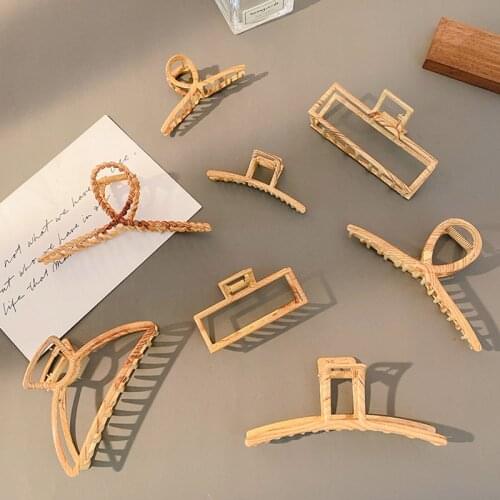 FACEINS Temperament Hair Clip For Women Shark Clip Back Head Plate Hair Catch Clip Large HairpinWood Grain Hair Clips 2021 new