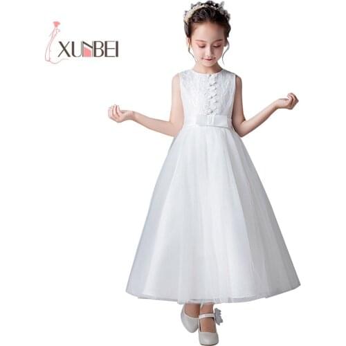 Floor Length Princess Tulle Flower Girl Dresses 2020 Lace Girls Pageant Dresses First Communion Dresses Party Gown