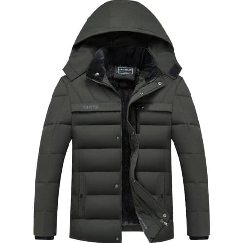 Windproof Snow Cold Jacket Large Size Mens Winter Jacket Thickness Warm Hat Detachable Coat Simple Hem Practical Parkas