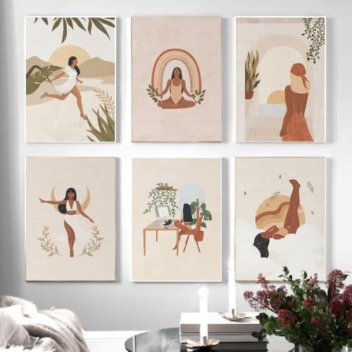 Vintage Lady Scandinavian Minimalist Boho Wall Art Canvas Painting Nordic Posters and Prints Pictures for Living Room Decor